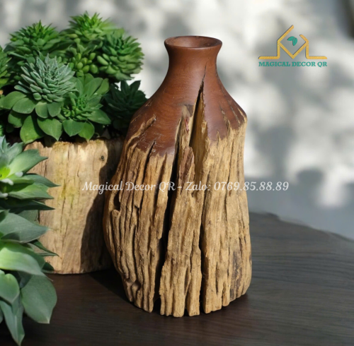 22 inch wooden vase - small holes (1)