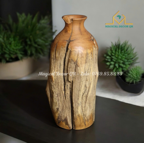 22 inch wooden vase - small hole
