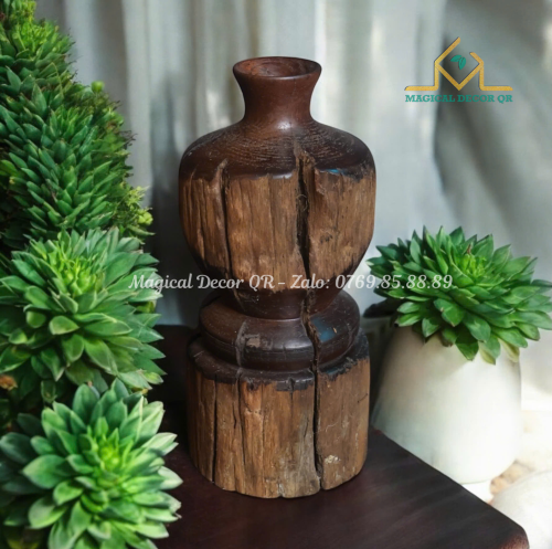 22 inch wooden vase - small holes (11)