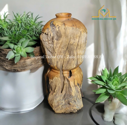 22 inch wooden vase - small holes (6)