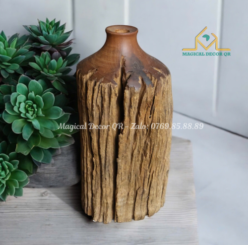 22 inch wooden vase - small holes (7)