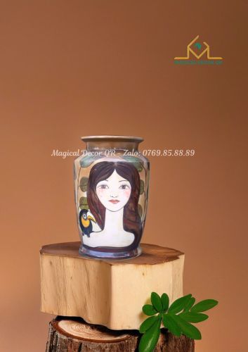 Hand stroking portrait of a young woman