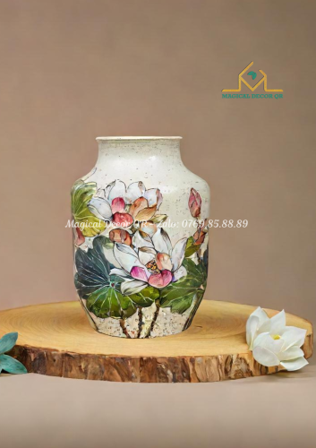 Hand caressing lotus flower dress