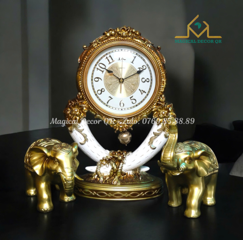 Gold elephant clock set