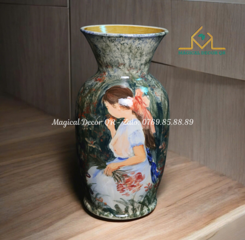 Stroking the hand of the flower picking girl