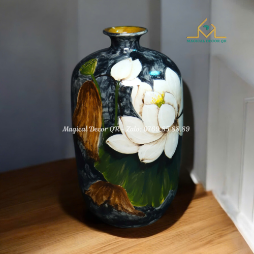 Blue black white lotus hand stroke