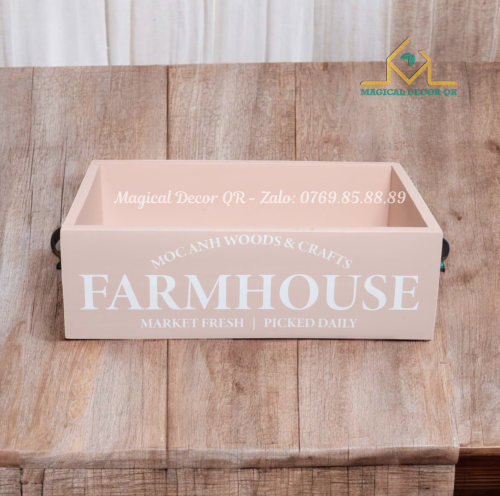 Wooden basket with handle - pink