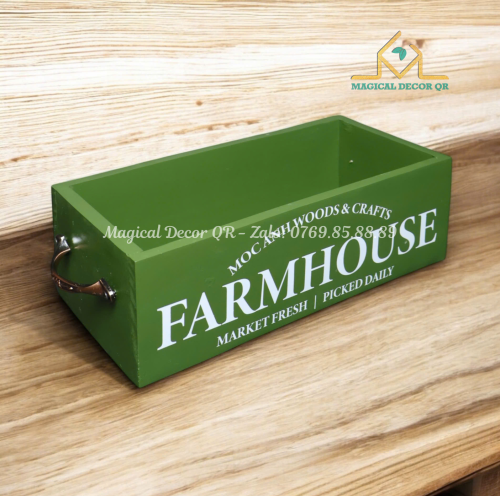 Wooden basket with handle - moss green