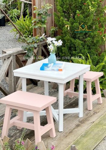 Handmade Wood - removable white square table